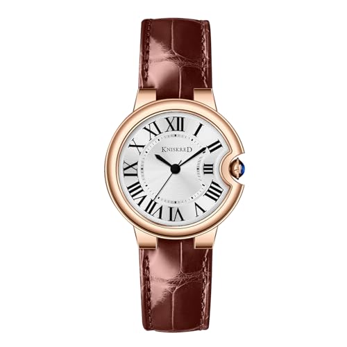 KNISKRED Classic Watch for Women with Vintage Roman Numerals and Solid Stainless Steel Band Ladies Casual Watch (Brown Rosegold)