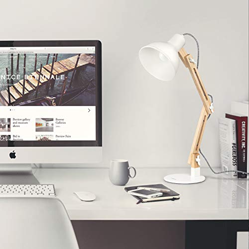Tomons Swing Arm LED Desk Lamp, Wood Designer Table Lamp, Reading Lights for Living Room, Bedroom, Study, Office, Bedside Nightstand Lamp with 4W LED