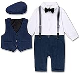 A&J DESIGN Baby Boys Gentleman Suit Outfit Set Berets Hat (12-18 Months, Blue)