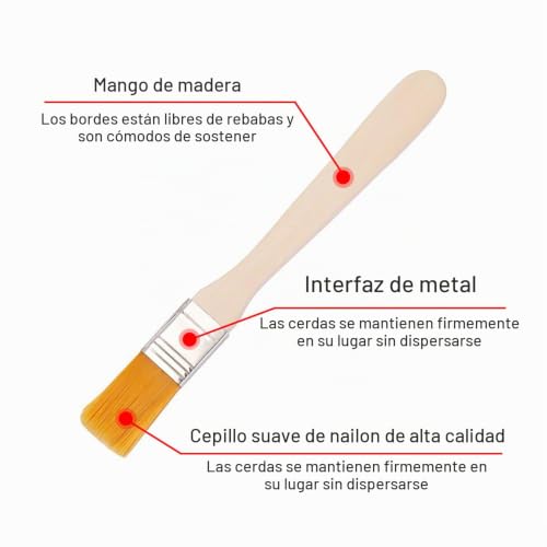 Miniatura 4 de Ypymod 12 Piezas Brochas Planas, Madera Cepillo De Pintura Set, Conjunto De Pinceles De Pelo De Nailon, Para Pintura, Tintes, Barnices, Pegamentos Y Bricolaje En El Hogar - 13 1.4 Cm