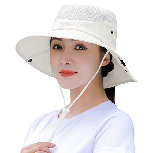 Women's Summer Sun Hat Wide Brim Uv Upf50 Protection Hats Foldable Packable Ponytail Bucket Cap For Safari Beach Fishing Gardening Beige #TOP5