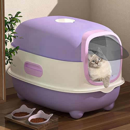 Foldable Cats Litter Box, Enclosed Cats Litter Box with Lid and Scoop, Large Size Anti-Splashing Easy to-Clean, Front Entry and Exit, Boxes from Kitten to Adult