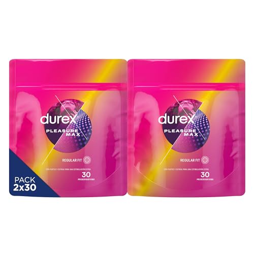Durex Preservativos Pleasure Max, Con Puntos y Estrías para una Estimulación Extra, 30 condones [Pack 2 Unidades]
