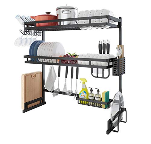Dish Drying Rack Over Sink Kitchen Supplies Storage Shelf Countertop Space Saver Display Stand Tableware Drainer Organizer Utensils Holder Stainless Steel, Black (3 Tier)