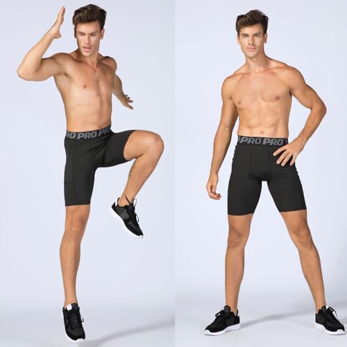 LANBAOSI Mens Compression Shorts with Phone Pocket Running Gym Yoga Athletic Tights Baselayer Summer Cool Dry Underwear Pack3
