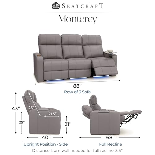Image of Seatcraft Monterey Home Theater Seating Gray Row of 3 Sofa
