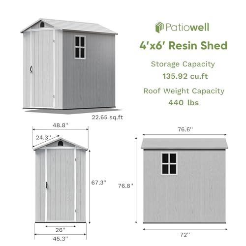 Image of Patiowell 4x6 FT Plastic Outdoor Storage Shed with Floor, Light Gray