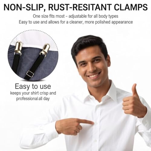 Image of Shirt Tucker Belt for Men Formal | Shirt Tucking Clip for Wrinkle Free with Non-Slip Metal Clips, Keeps Dress Shirt Tidy All Day (2-Pack)