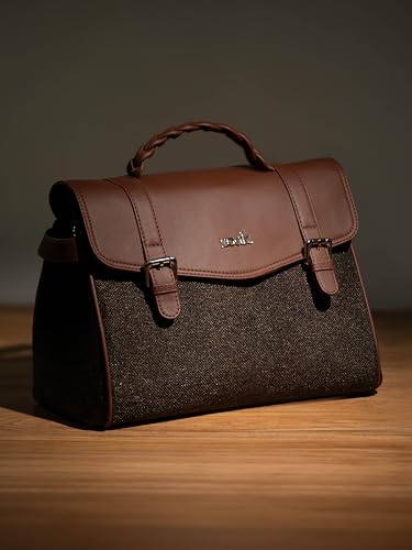 Image of ZOUK Heritage Satchel Bag - Gwalior Weaves | Jute | Vegan Leather Handcrafted With Detachable Sling Strap