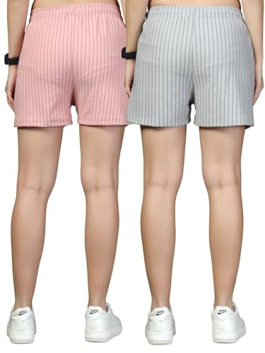 Image of UZARUS Women's Elastic Waist Shorts Night Wear Sports and Running Gym Workout and Yoga Regular Fit Short for Women Combo (Pack of 2)