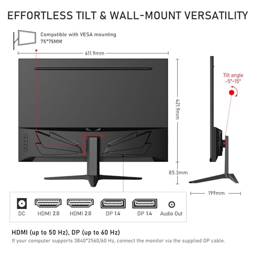 Image of Gawfolk 28 Inch 4K Monitor IPS 60Hz 3840x2560p PC Screen Built-in Speakers | Ultra HD Computer Display for Home & Office, 3:2, HDMI, DP, Support Wall Mount Compatible