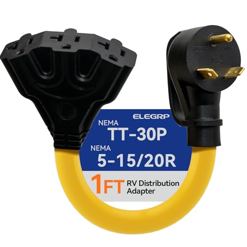 ELEGRP 30 Amp to 110 RV Adapter Plug 3 Way Outlet Splitter NEMA TT-30P to 3X5-15R/5-20R for Generator Camper Travel Trailer 10AWG Heavy Duty STW with Grip Handles UL Standard Compliant