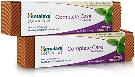 Himalaya Botanique Complete Care Toothpaste, Simply Spearmint, Fluoride Free Plaque Reducer for Brighter Teeth and Fresh Breath, 5.29 oz, 2 Pack