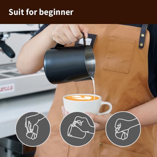 Image of watchget Stainless Steel Milk Frothing Pitcher 20oz /600ml | Espresso Steaming Pitcher for Cappuccino, Latte Art, Coffee Machine Accessories Milk Jug Coffee Frother Cup, Black