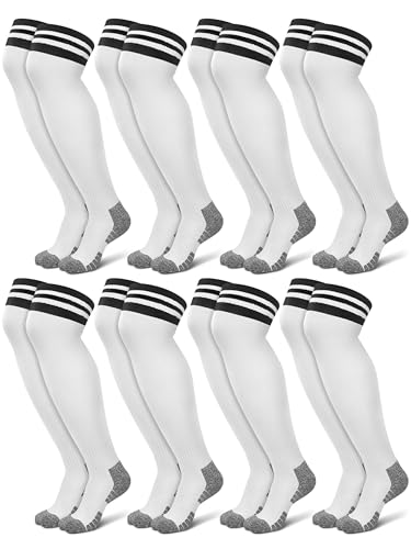 8 Pairs Men's Football Socks with Stripes Over Knee High Soccer Grip Socks Non Slip Athletic Socks for Multi-Sport