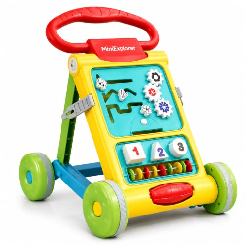 Image of MiniExplorer Baby Activity Walker for 6-15 Months, Foldable Push Walker for Babies, Toddler Learning Walker with Activity Panel, Walker for Boys & Girls, Anti-Slip Wheels & Interactive Toys - Yellow
