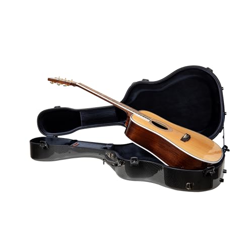 Crossrock Ultra Fiberglass Flight Case for Dreadnought Acoustic Guitar | Lightweight 7.7lb Shell, TSA Lock, Backpack Straps – Gloss Black (CRF5030DBK)