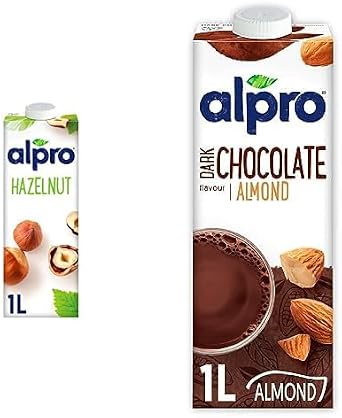 Alpro Hazelnut Plant Based Drink 1 L and Alpro Almond Dark Chocolate Drink 1L