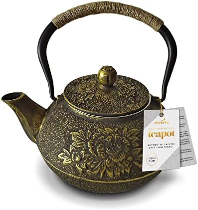 Black and Gold Cast Iron Teapot by Charbrew 1200ml Tea Pot Kettle