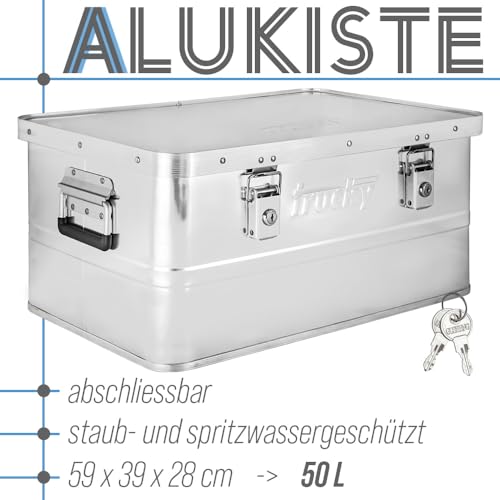 Trucky Aluminium Box mit Deckel Silber Alu Kiste Box Alukiste 50 Liter Transportbox Metallbox Alu Aufbewahrungsbox Boxen Abschliessbar Metallkiste