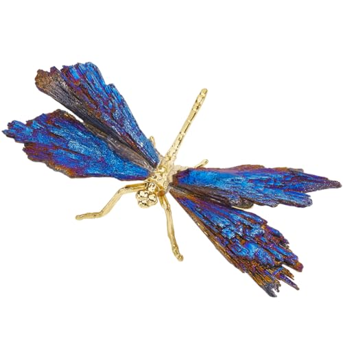 GORGECRAFT Statue de Libellule en Tourmaline Bleue Alliage d'or Galvanisé Collection Libellule Pierre Précieuse Naturelle Ornement de Bureau Artistique...