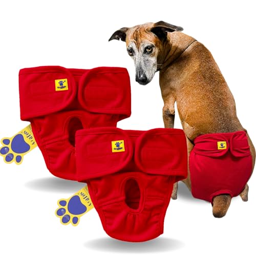 Image of A+a Pets' MAA' Cotton Dog Underwear Diaper Combo - Stretchable, Comfortable, Washable & Reusable (L, Red Set)