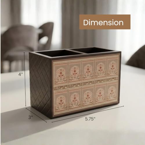 Image of Home Sparkle Engineered Wood Cutlery Holder with Napkin Rack - Multipurpose Spoon Stand & Kitchen Organizer Rack for Dining Table, Restaurant & Countertop - Brown Finish (B10V48)