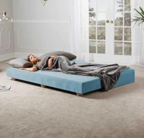 Image of SOUL CRAFT Daybed /Fold-Out Sleeper, Queen-Size Mattress Solid Wood Queen Bed Solid Wood Queen Bed (Cyan)