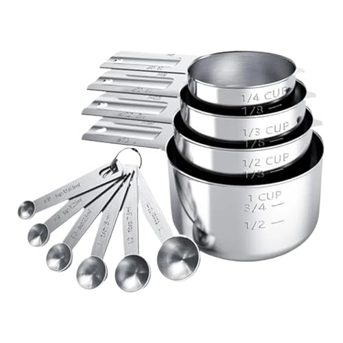 Tazas medidoras de metal, herramientas de medición de cocina apilables, juego de cocina de ingredientes líquidos secos, escala grabada de acero inoxidable, accesorios de gadgets culinarios, cuchara de