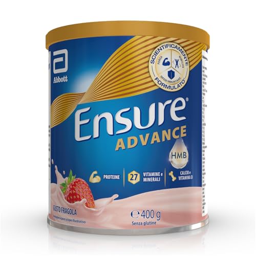 Ensure Advance Integratore Alimentare Proteico in Polvere, con 27 Vitamine e Minerali, Integratore Alimentare con Proteine, Calcio e HMB, Confezione 400g, Gusto Fragola