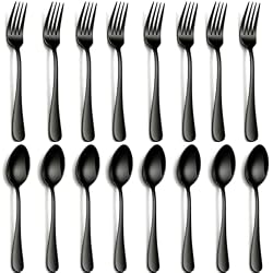 12 pcs Black Spoons And Forks Set,Top Food Grade Stainless Steel Forks And Spoons Silverware