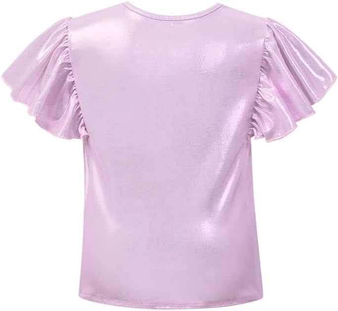 Mirawise Girls Shirts Metallic Tops Clothes Tshirt Ruffle Short Sleeve Tee Size 6-14 - Image 3