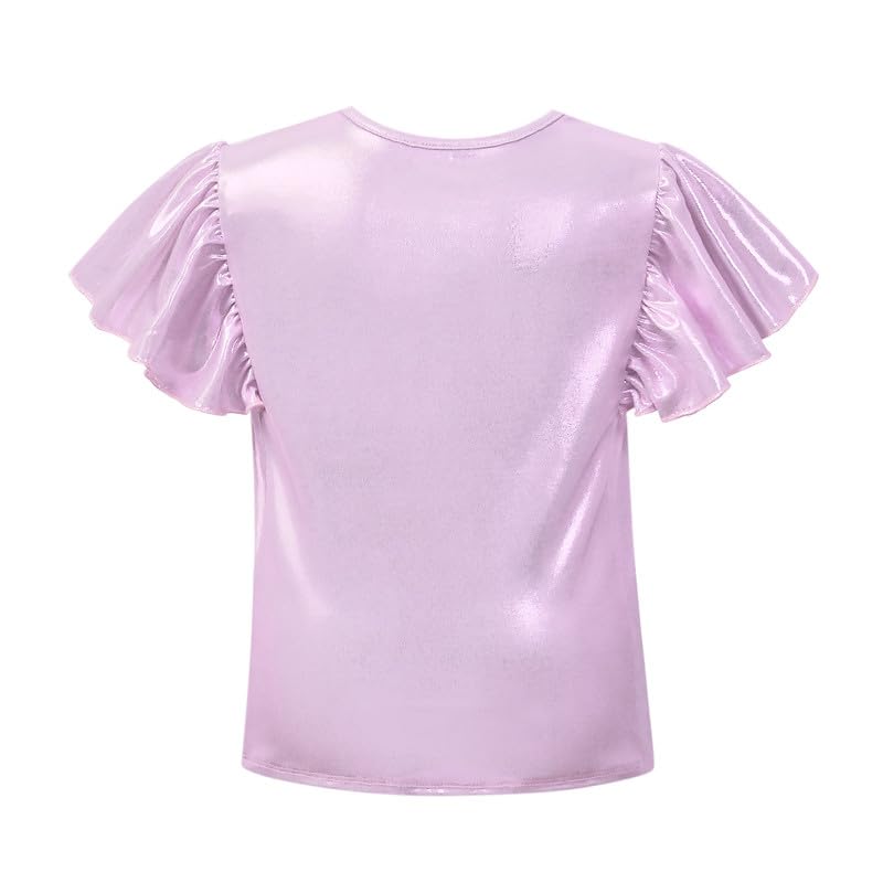 Image of Mirawise Girls Shirts Metallic Tops Clothes Tshirt Ruffle Short Sleeve Tee Size 6-14