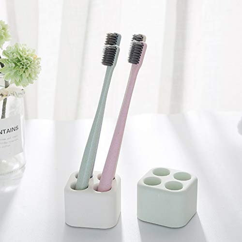 USAMS - Soporte para 4 cepillos de dientes, accesorios de baño, soporte de cepillo de dientes de hormigón absorbente, diseño geométrico, color blanco envejecido