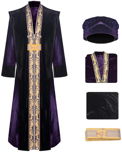Kolegrial Déguisement Dumbledore avec Chapeau Homme Cosplay Magicien Directeur Dumbledore Uniforme Set Tunique et Doublure Ceinture pour Carnaval Halloween Party...