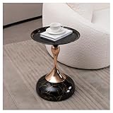 15.7" Round Side Table Gold Metal Pedestal, Hourglass Mermaid Tail Art Deco End Table, Modern Minimalist Accent Drink Martini Table for Small Spaces, Living Room Apartment Cafe (Black Marble Grain)