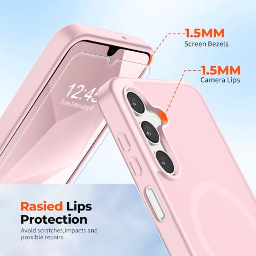 Image of SUPFINE Magnetic for Samsung Galaxy A16 5G Case with Screen Protector, (Built-in Magnets) (Military Grade Drop Protection) Slim Translucent Shockproof Phone Case,Pink