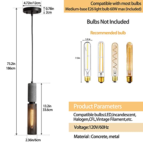 Adcthome Concrete Linear Pendant Light With A Metal Mesh Shade,Modern Industrial Hanging Cement Pendant Lighting Fixture For Kitchen Island Dinning Room Bedroom(Black 3-Pack) #TOP1