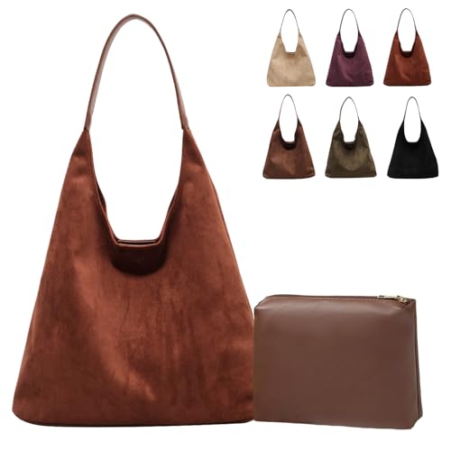 Image of Suede Bag for Women New Suede Tote Bags for Women Retro Slouchy Bag Brown Shoulder Bag Hobo Handbag