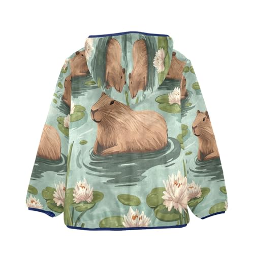 Swimming Capybara Pattern Toddler Fleece Jacket Girl Boys Hooded Fleece Jacket Coat Warm Outwear Zip-up 3-10T2