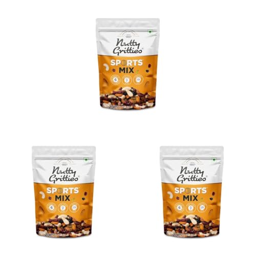 Image of Nutty Gritties Sports Mixed Nuts and Dry Fruit 200g (Pack of 6) - Roasted Almonds, Cashews, Pistachios, Dried Blueberries, Cranberries and Raisins, Healthy Snack for all | Resealable Pouch