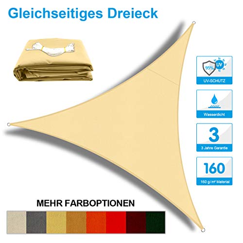 OKAWADACH Toldo Vela de Sombra Triangular 2 x 2 x 2m, protección Rayos UV Impermeable para Patio, Exteriores, Jardín, Color Beige