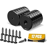 E BAVITE Neodymium Cup Magnets, Rare Earth Magnets with Heavy Duty, Hold up to 110 Lbs, Strong Magnet with Countersunk Hole and Stainless Screws for Kitchen, Craft, Office（Black Pack of 12）