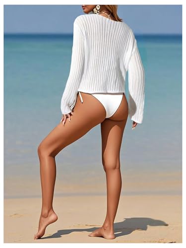 SOLY HUX Women's Hollow Out Knit American Flag Sweater Long Sleeve Pullover Coverups Knitwear3