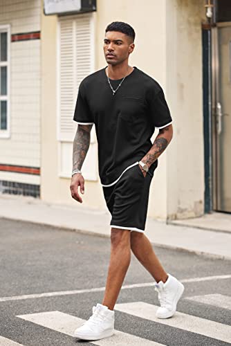 COOFANDY Men's Waffle Shirt and Shorts Set 2 Piece Outfits Casual Summer Tracksuits Set with Pockets2