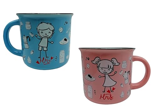MP CREATIVE Coppia Tazze Colazione in Ceramica MR. MRS., Idee Regali Originali Matrimonio, coppia di sposi, fidanzamento, Anniversario, Lui Lei, Natale, capacità 400 ml