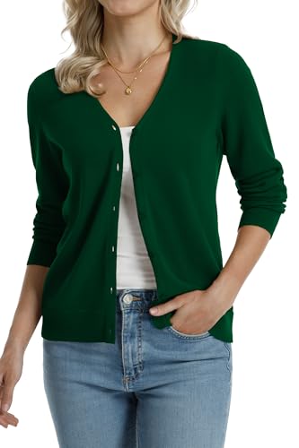Image of QUALFORT Women's 100% Cotton Lightweight Cardigans Long Sleeve Knitted Button Down Sweater