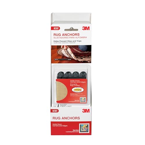 3M Rug Anchor, 4 Strip Pairs, Designed to Hold Down Rug Corners & Edges, Featuring Command Brand Stretch Release Adhesive, Securely Grips The Floor With No Mess Residue, Easy To Install (SRA-4)