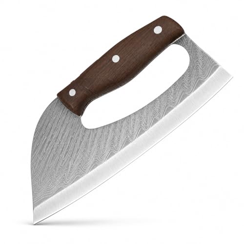 Image of Machado 3Cr13 Stainless Steel Kitchen Cleaver Knife with Ergonomic Handle | Damascus Pattern Blade, Razor Sharp Edge, Lightweight Meat & Vegetable Chopper Knife for Home Kitchen