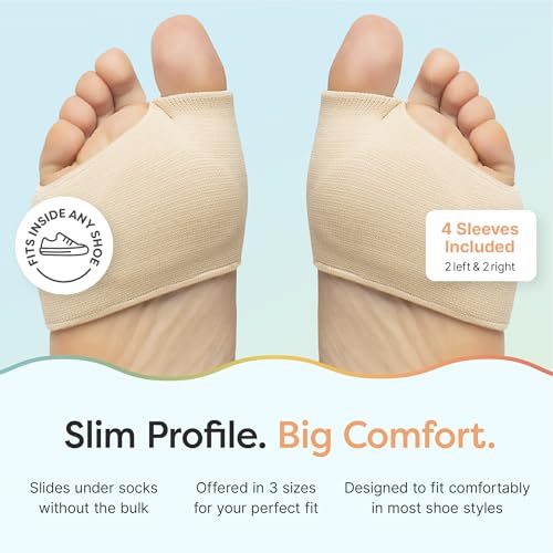 Image of ZenToes Metatarsal Pads for Men and Women - Ball of Foot Support Cushions for Sesamoiditis, Metatarsalgia, Morton's Neuroma - 2 Pairs Fabric Sleeves with Gel Inserts (Small, Beige) (Pack of 2)